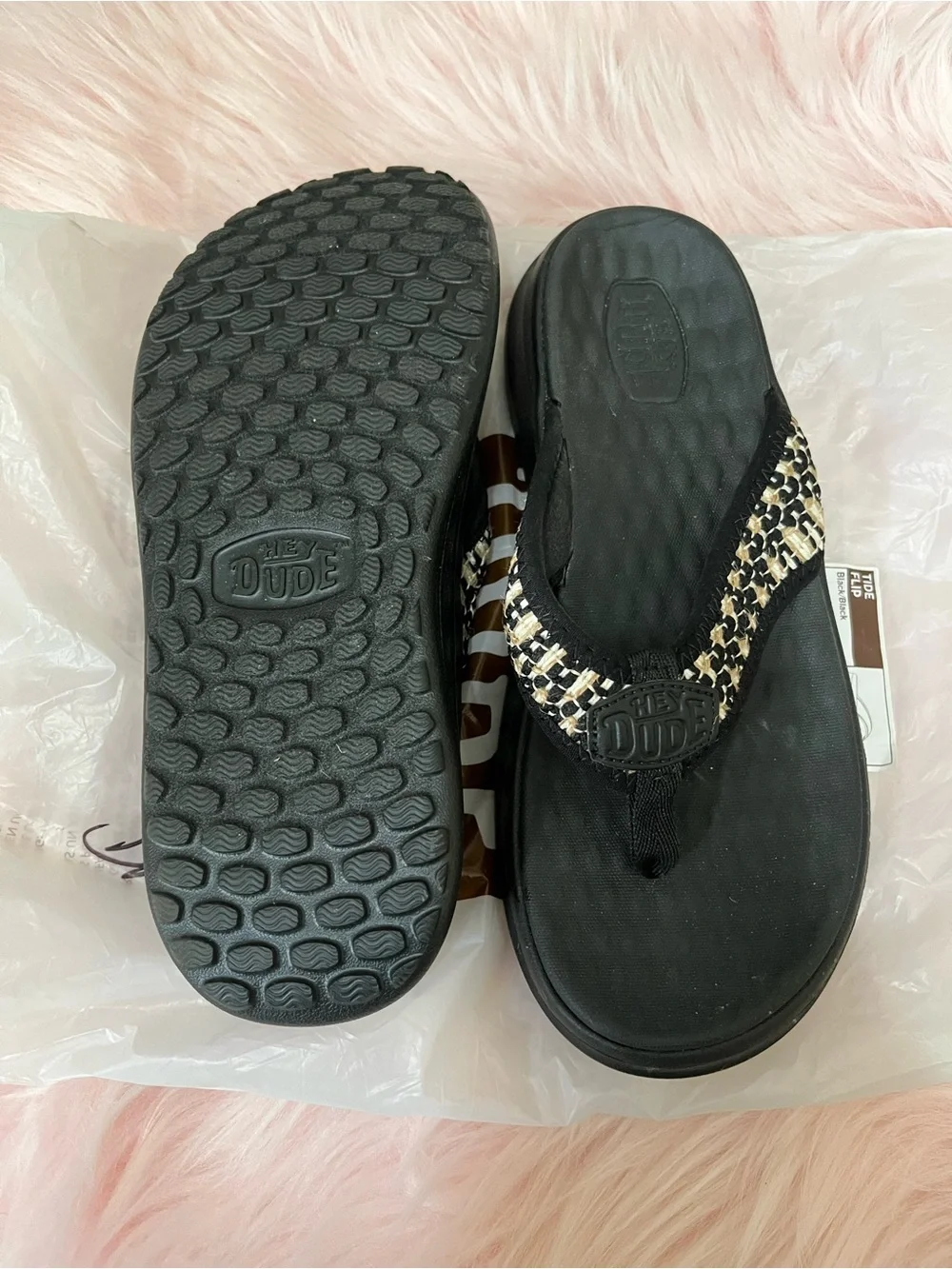 Hey Dude Black Flip Flop with Leopard-Print Straps